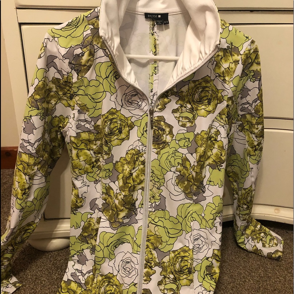 Lime green and white print zip jacket
